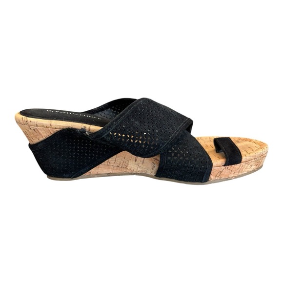 Donald J. Pliner Wedges Women 9.5 M Black Suede Crisscross Toe Ring Cork Sandals - Picture 2 of 11